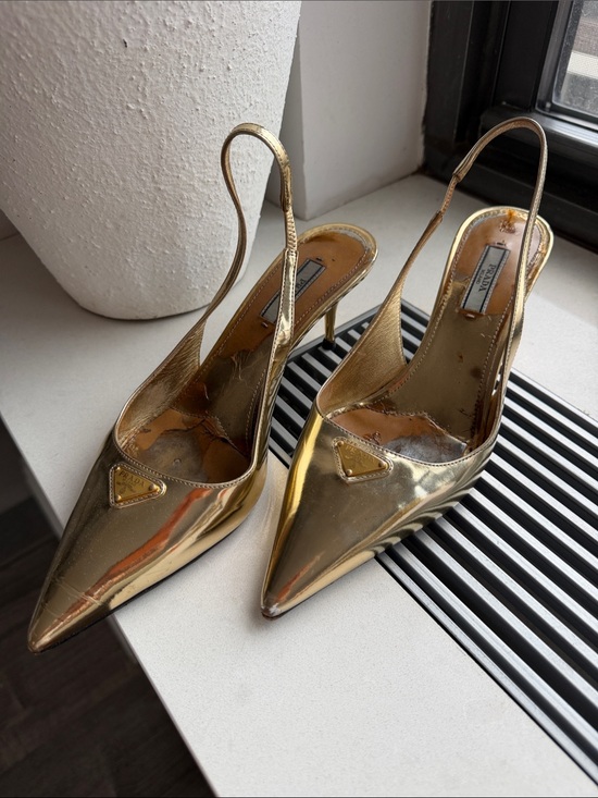 Prada Shoes - PRADA
55mm Metallic Leather Slingback Pumps 38
